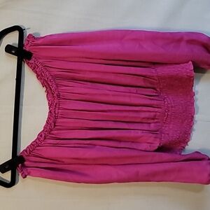 Michael Kors Off-shoulder Lg Magenta/Fuschia Silk Top/Blouse Long sleeve